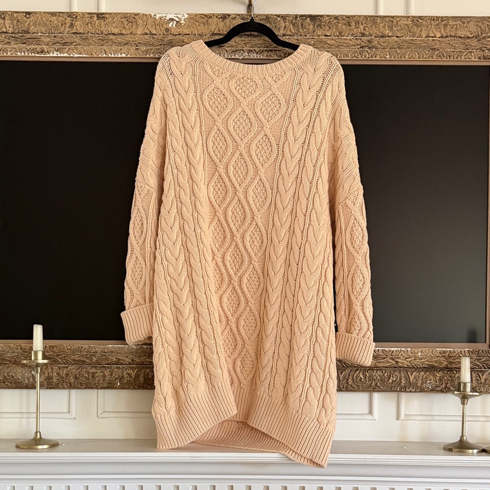 Oversized Cable Knit Mini Dress - Cream